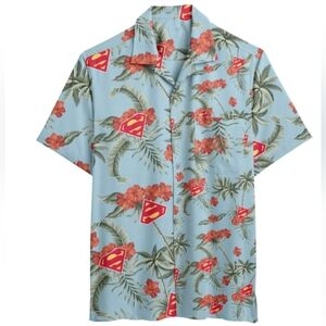 DC Comics Superman Tropical Print Men's Button Down Collard Shirt